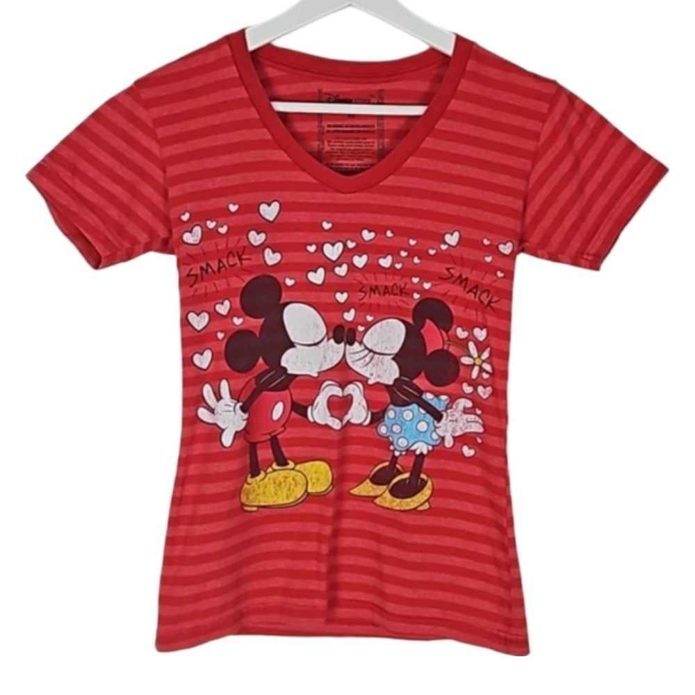 Vintage Minnie & Mickey Mouse Kiss Disney Tshirt Short Sleeve Tee Red, Size XS